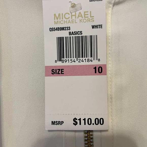 NWT Michael Kors Quarter Zip White Blouse with Inner Lining Gold Accent Size 10 - Picture 7 of 8